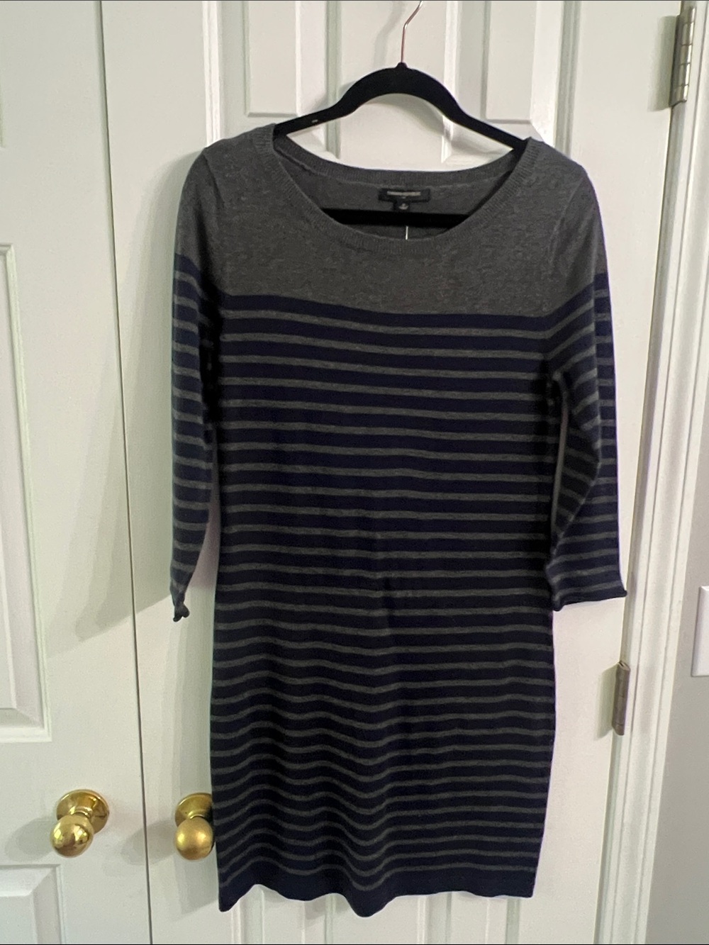 Banana Republic Gray and Navy Striped Knit Midi Dress